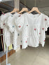 Sweet Round Neck Floral Embroidered Flounce Tops